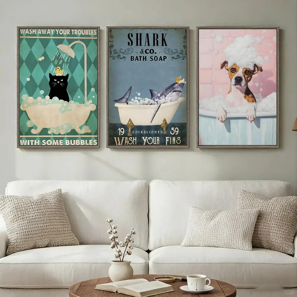 Art Animal Bubble Bath Wall Art Cute Poster Wall Art Print Poster for Living Room Bedroom Home Decor