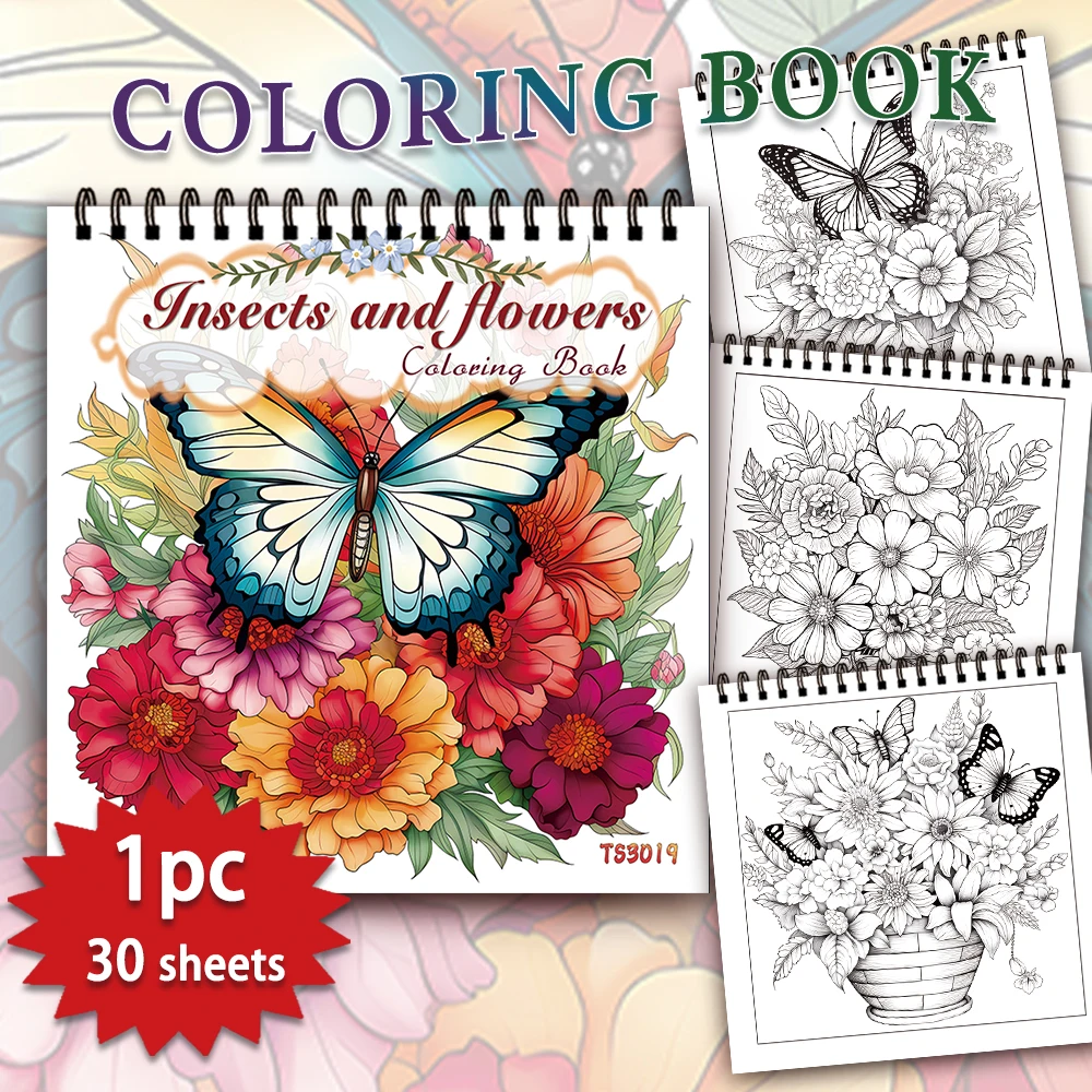 Malbuch für Erwachsene – 30 Blatt Spiral-Malbuch für Damen, 8,3 x 8,3 Zoll, Zeichenbuch, Geburtstagsgeschenk, Weihnachtsfeier-Geschenk