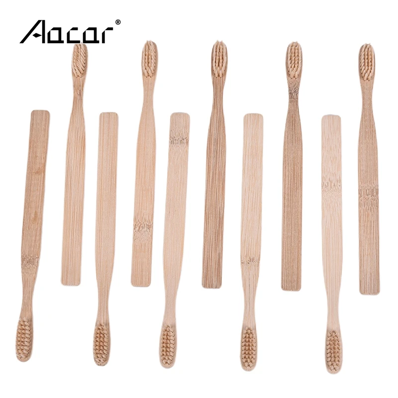 10 Pcs Wooden Bamboo Handle Cleaning Brushes Handheld Adults Household Toothbrushes Flexible Travel Night