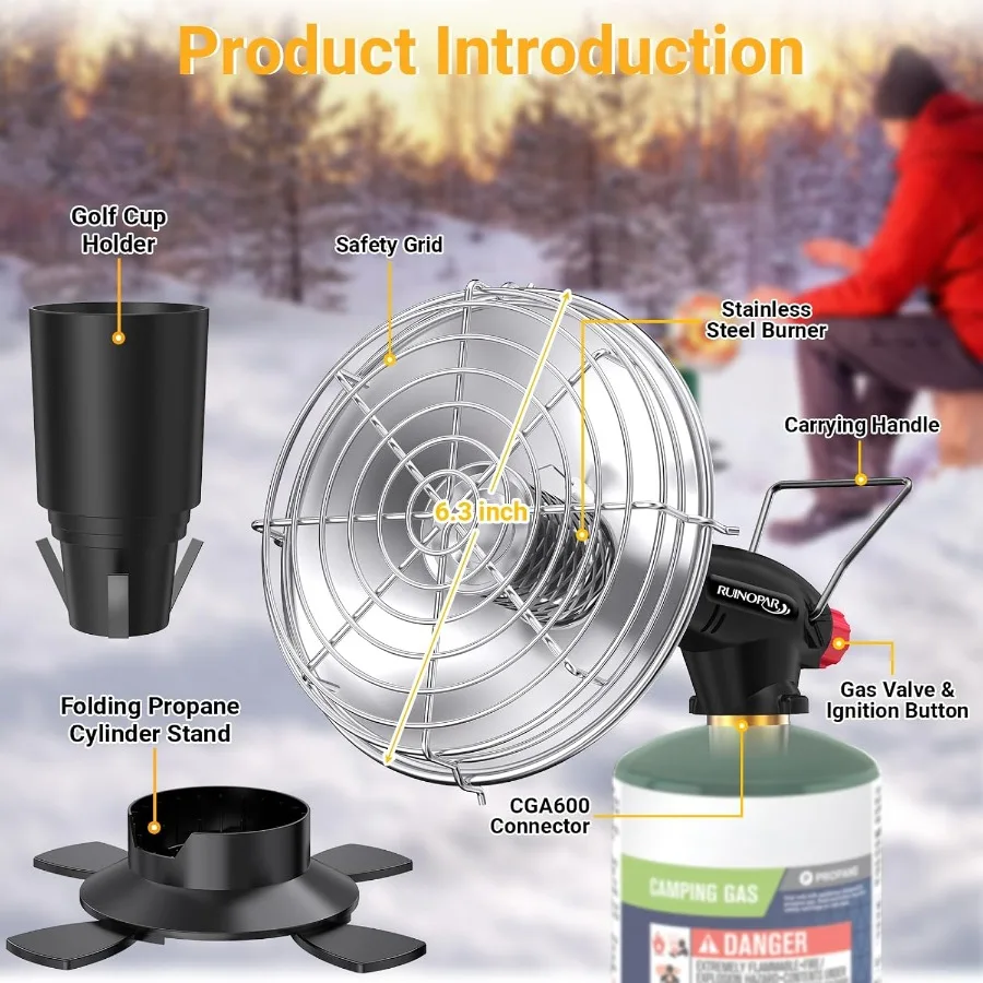 Golf Cart Heater9 200BTU Portable Propane Camping Heater 2-in-1 with Cup HolderandFoldable Propane Cylinder Stand for EZGO Yama