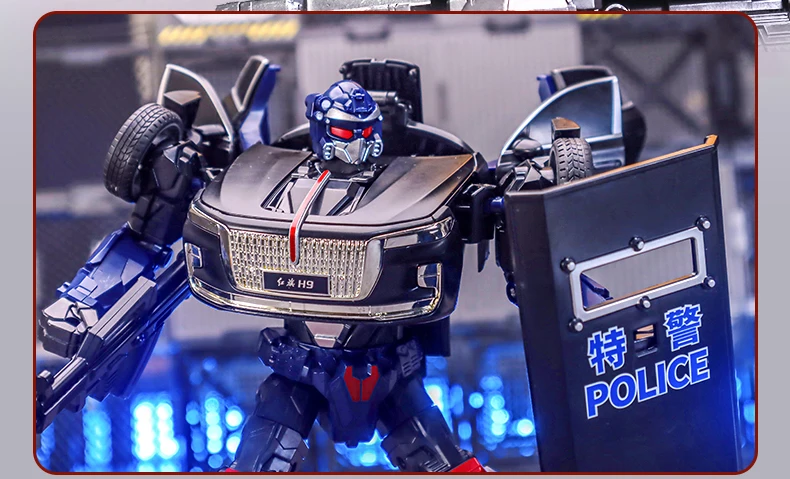 Em estoque li jiang transformação li jiang h9 genuíno hong qi h9 polícia estilo do carro figura de ação robô modelo coleção brinquedos presentes