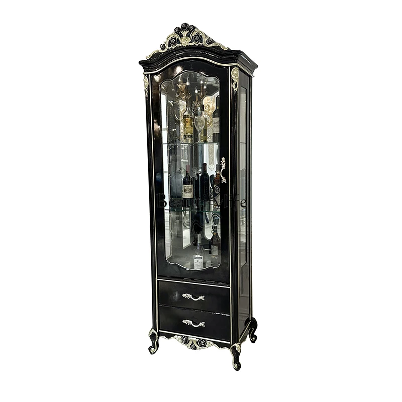 

*French solid wood wine cabinet, European living room luxury carved high partition cabinet foyer single door