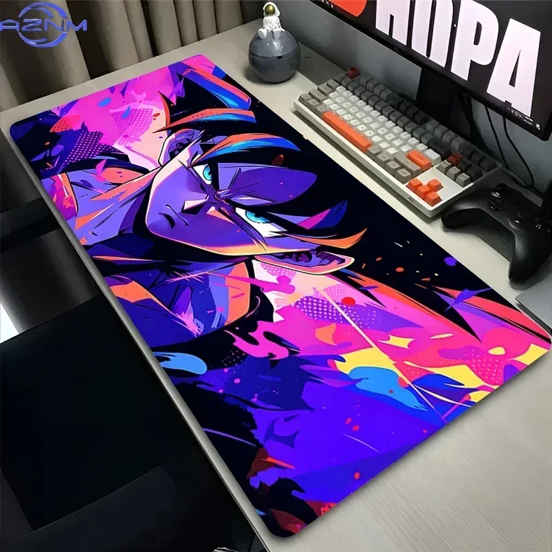 Anime Male Character Golden Flame Effect Large Mousepad, Rubber Base Extended Desk Mat, Non Slip Stitched Edge Pad for Gaming an