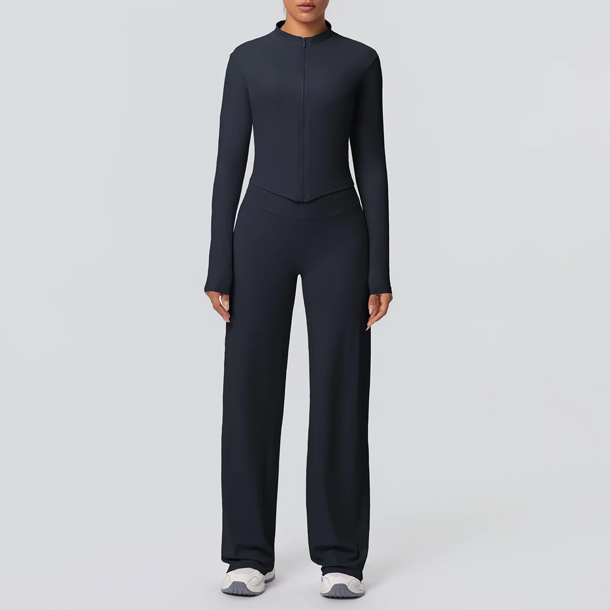 Summer Sport Se2 Pieces Set For Woman Solid Color Slim Zipper Jacket Sports Running Thin Full Length Wide Leg Pants Summer Breat