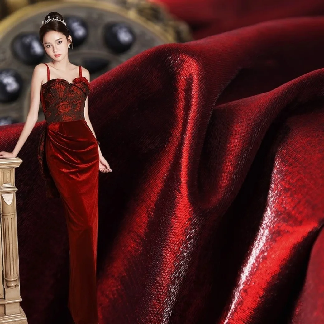 

Wine red thick shiny silk satin dress high-end fabric wrinkle resistant luster sub clothing designer fabric