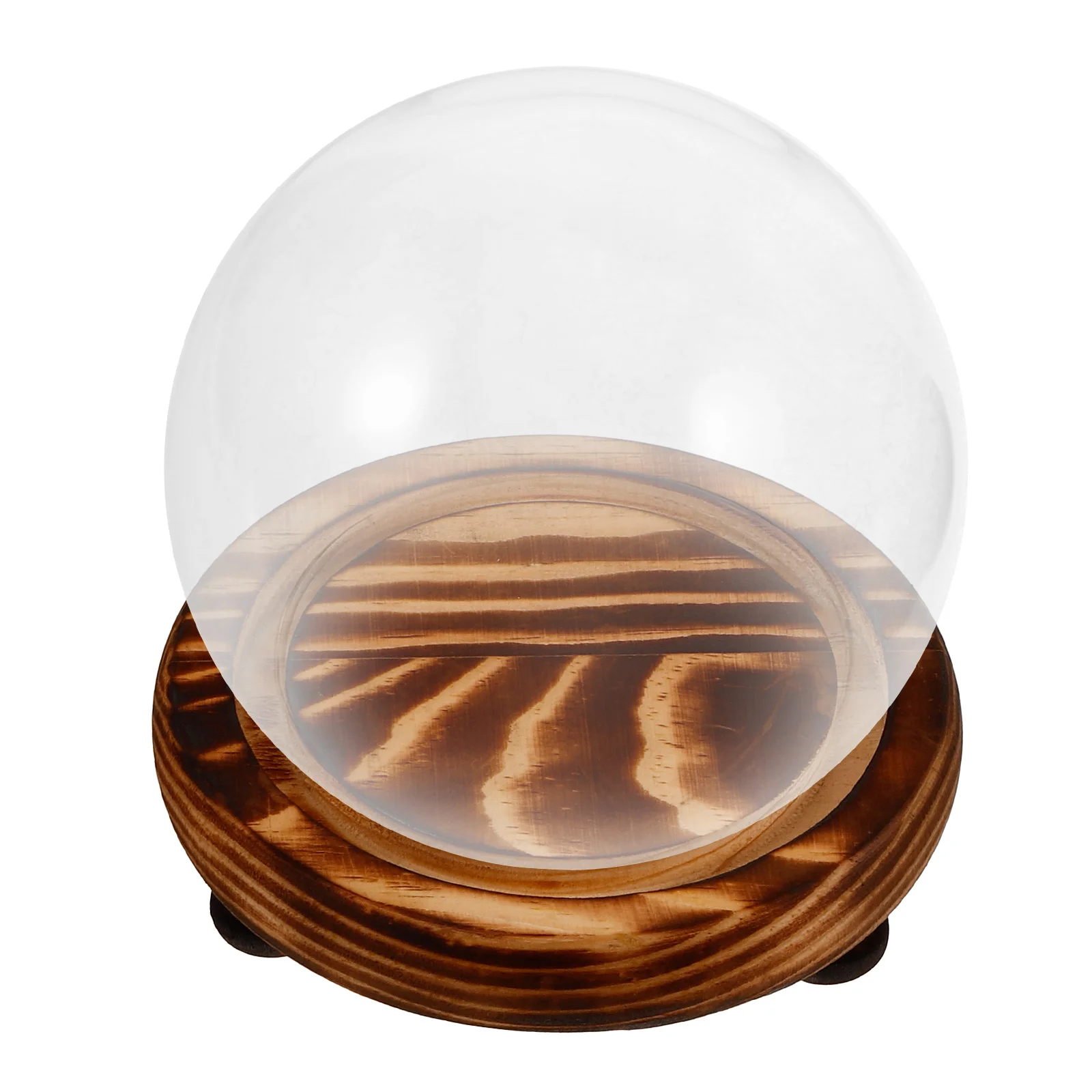 

Glass Dome Display Case 10cm Clear Spherical Cloche Burnt Color Base Home Decor Preservation Small Glass Display