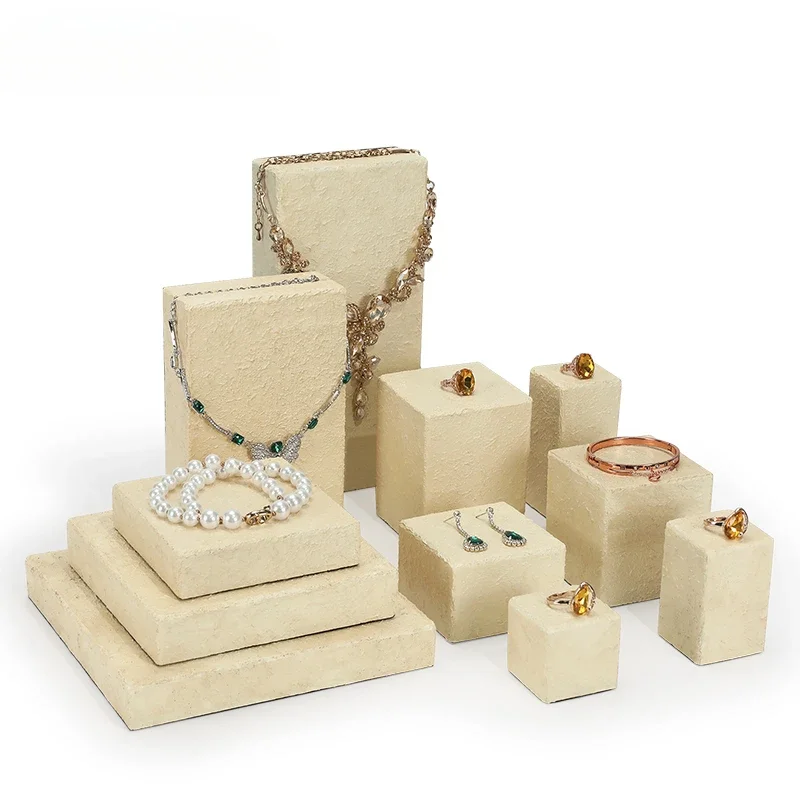 Jewelry yellow fine grain gypsum block display stand necklace pendant ring display flat jewelry display props