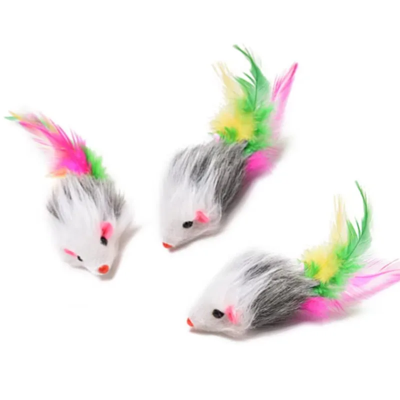 High-quality Two-color Long-haired Feather Mouse Cat Toy - A Rustling Delight for Cats