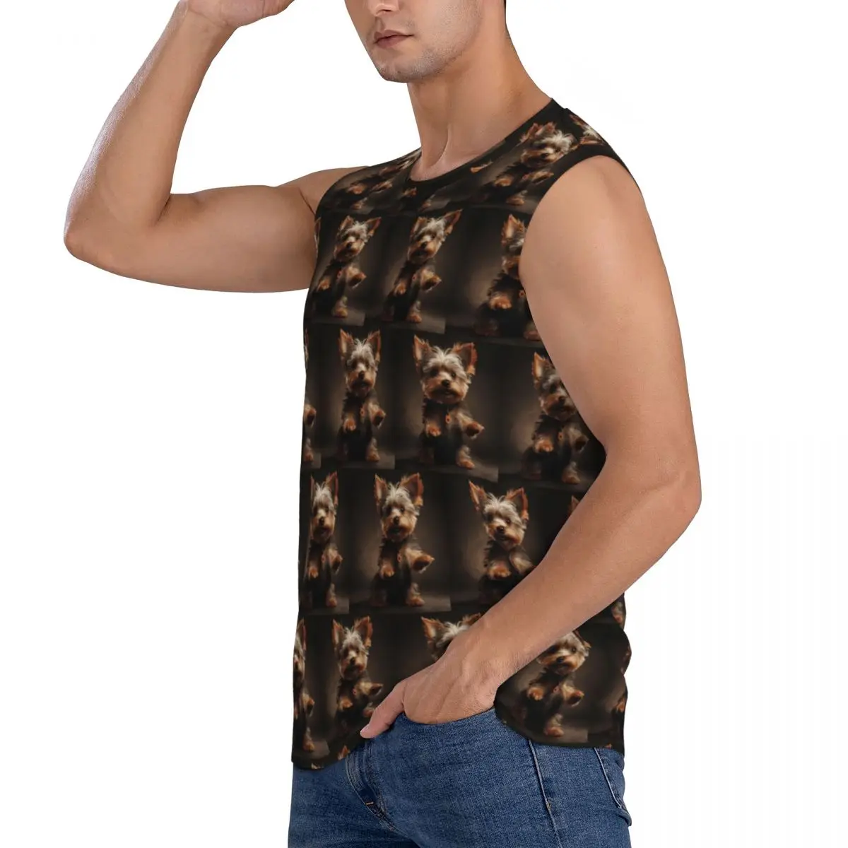 Yorkshire Terrier Dog Being Cute Men Sleeveless Tank Tops Quick Dry Breathable Gym Fitness Running Summer Casual Sport Vest