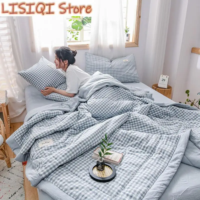 

Soft Throw Striped Down Cotton Quilt Blanket Luxury For Cooling Summer Couch Cover Bed Machine Wash Bedspread