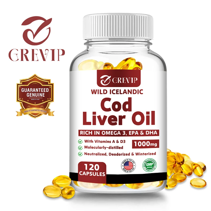 

Wild Icelandic Cod Liver Oil - with Omega-3 EPA, DHA , Vitamin A & D3 Support Stress Relief, Brain, Bones Health