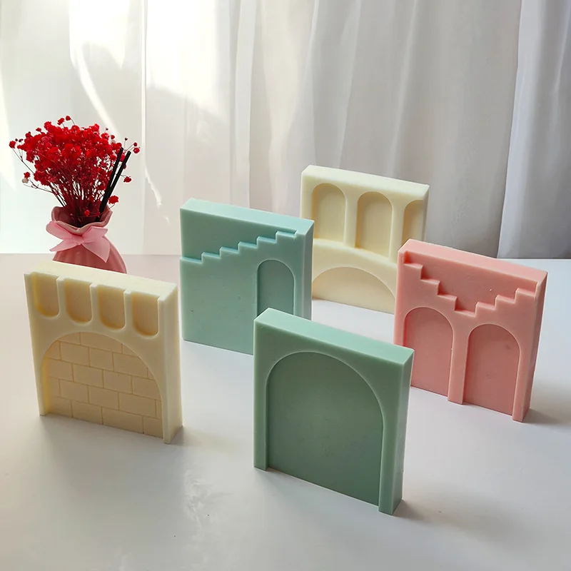 Multi-Style Geometric Flat Arch Stairs Candle Silicone Mold Door Shaped Building Aromatherapy Gypsum Soap Mould Home Ornament