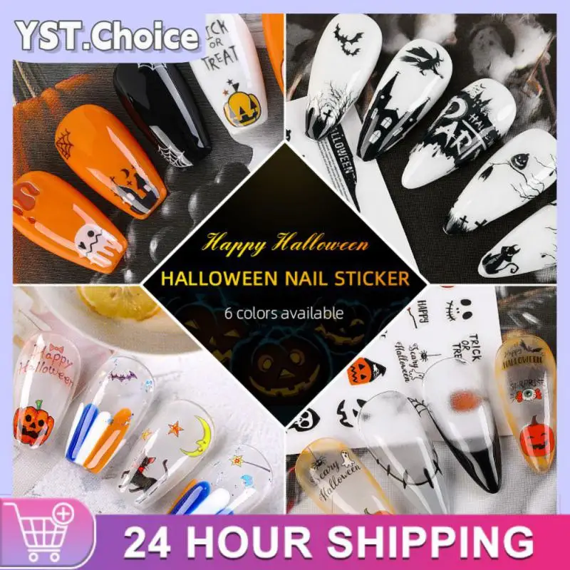 Nail Decals Spooky Unique Design Long-lasting Easy To Apply Self Adhesive Bat Spider Witch Pumpkin Decals Halloween High-quality