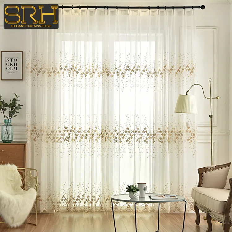 Ricamo francese Tulle Camera da letto Finestra a bovindo Tenda da soggiorno Decorazione oscurante Schermo per finestra con fiore dorato di lusso