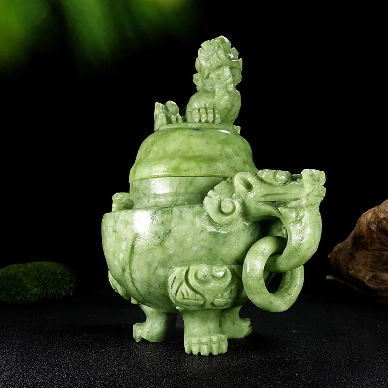 Natural jade incense burner ornament, large size, for office desk, home, company, to attract wealth and protect the home, suitab
