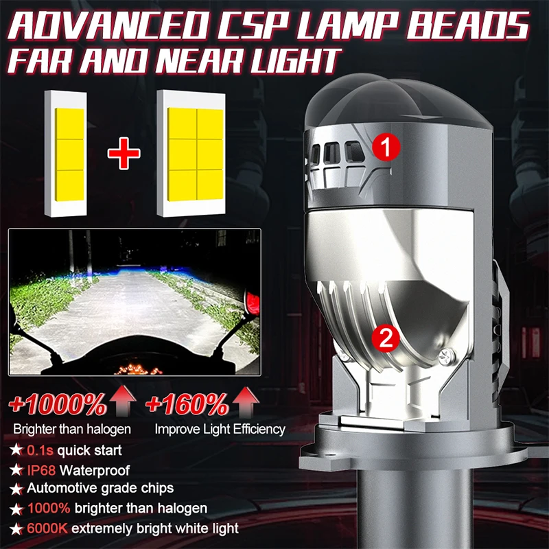 Bi LED H4 Projector Lens 800000LM Mini Car Bulbs 2000W Canbus Auto Motorcycle Turbo Lamps Dual High Low Beam 12V 24V Plug&play
