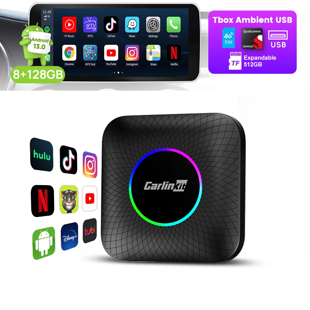 

OEM Carlinkit wireless carplay android auto car black box 8G+128G android 13 stereo smart car accessories portable carplay box