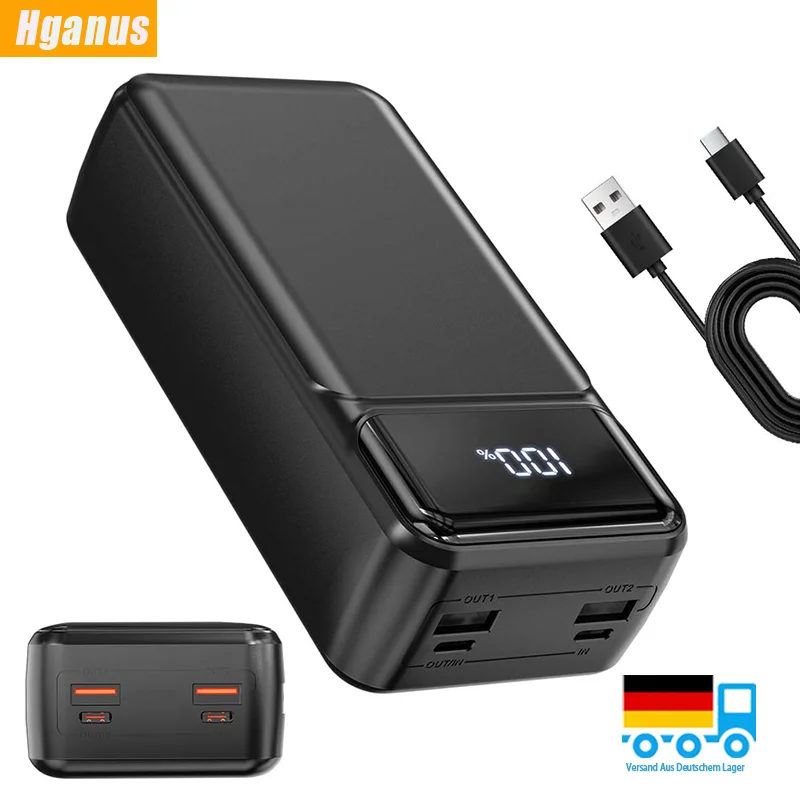 Hganus 50000mAh 22.5W Powerbank Schnellladung Externer Akku Größere Kapazität Extra Großer Akku Wiederaufladbare Schnellladestation Für iPhone Xiaomi Samsung iPad