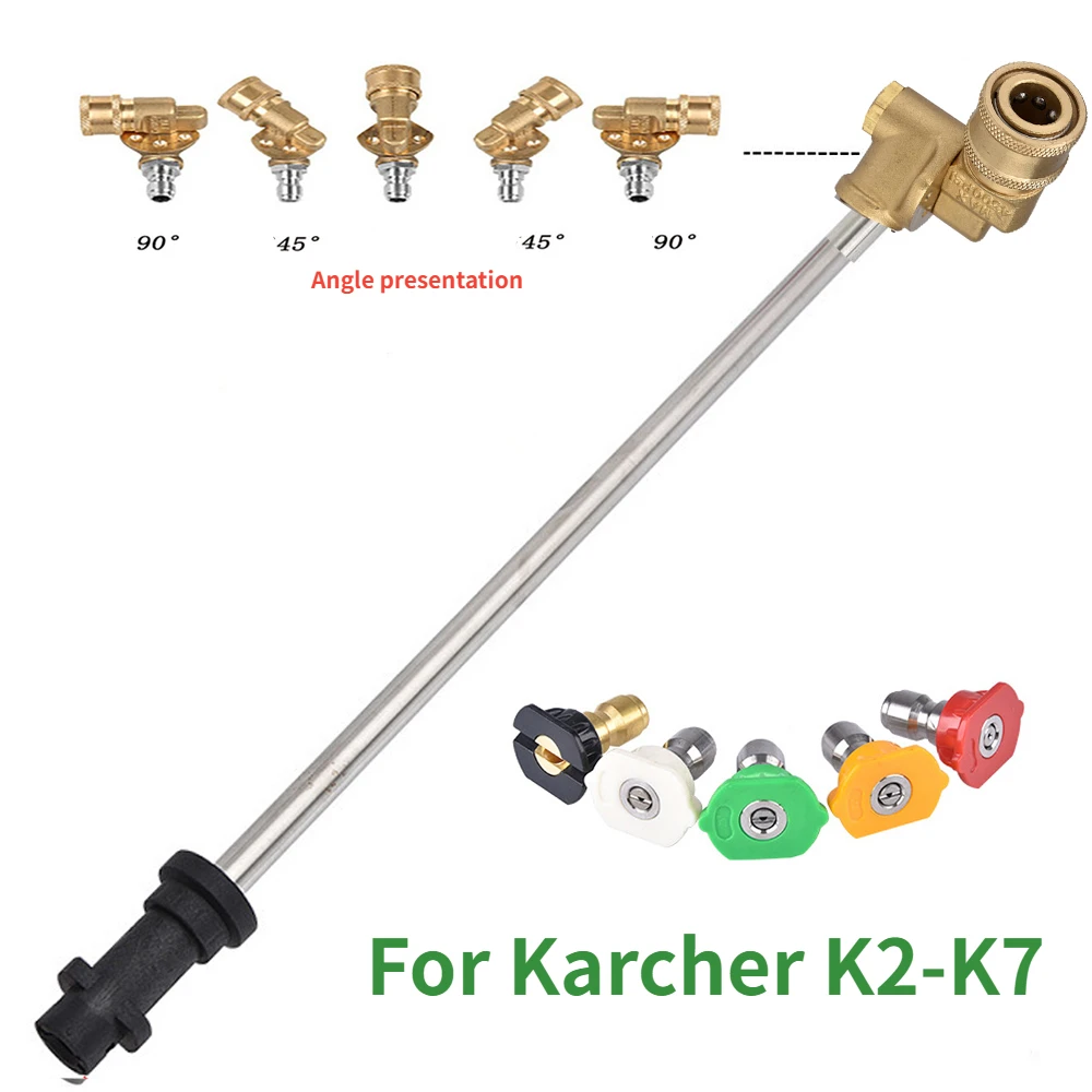 Varita de extensión de pistola de lavado de alta presión para Karcher, K2, K3, K4, K5, K7, con adaptador pivotante de 180 grados y boquillas