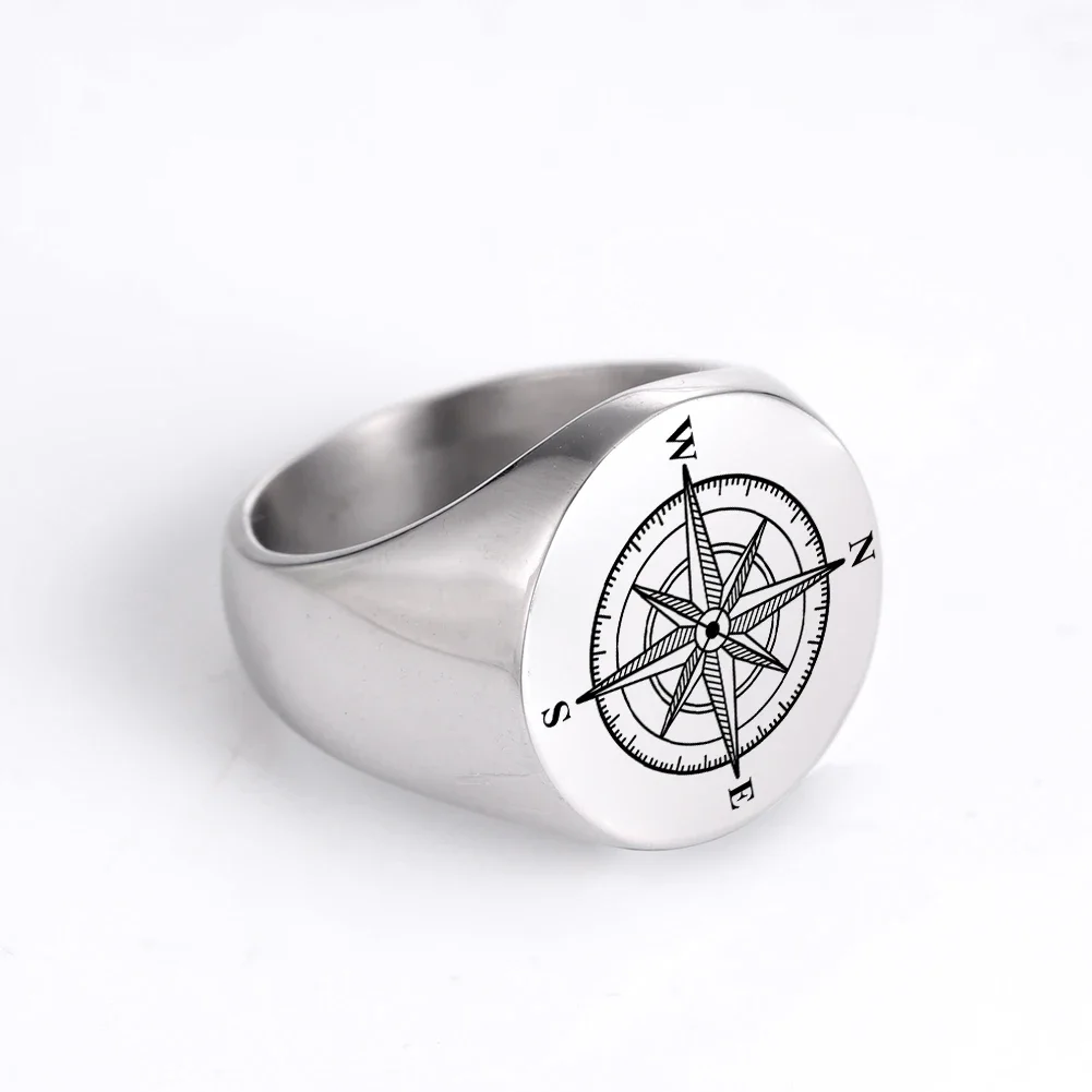 Dreamtimes Navigator Compass Sailor Ring Stainless Steel Tick mark Men Rings Punk for Male Boyfriend Jewelry Creativity Gift