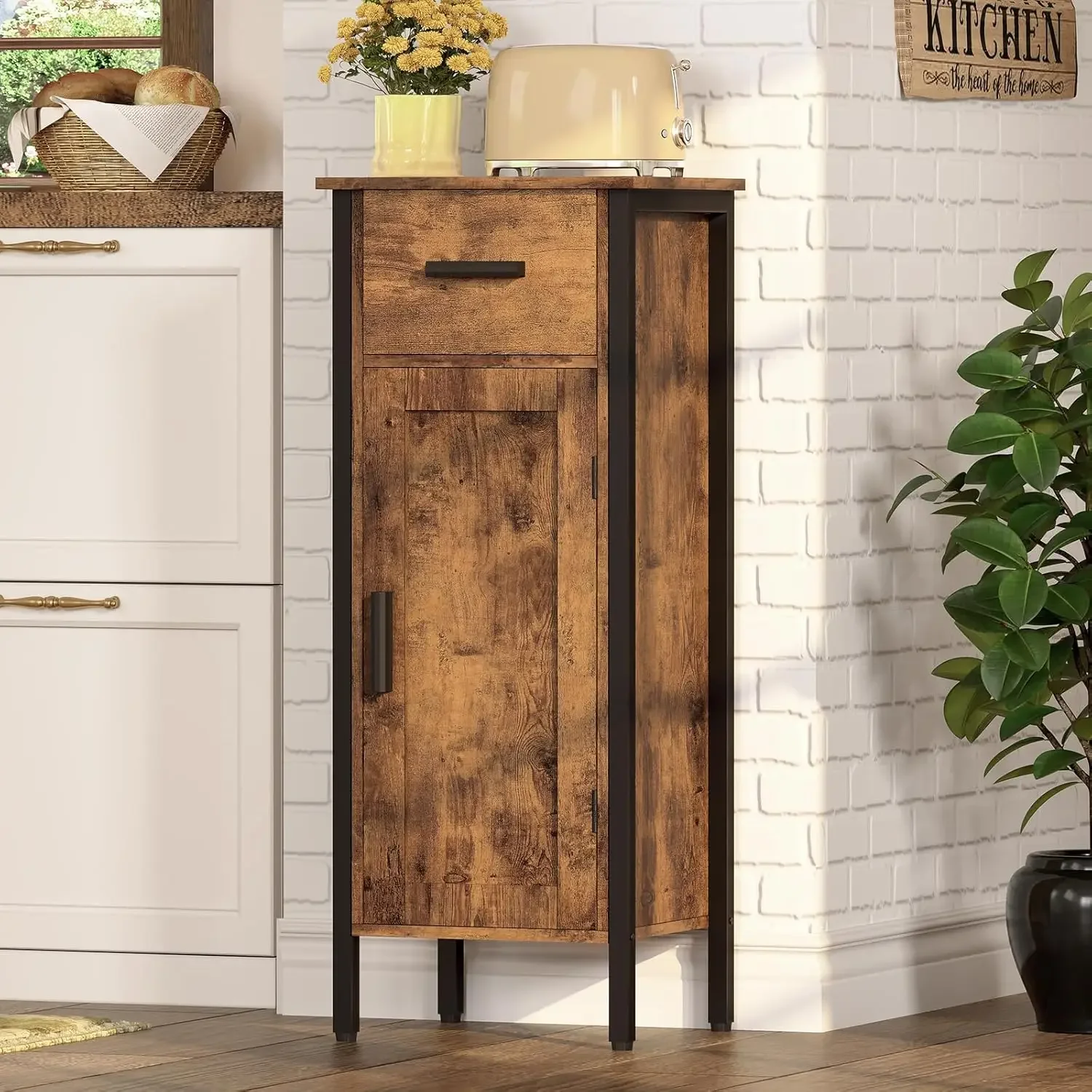 خزانة تخزين، خزائن صغيرة مع رف قابل للتعديل، خزانة ضيقة مع باب ودرج، منضدة، تخزين صغير #2