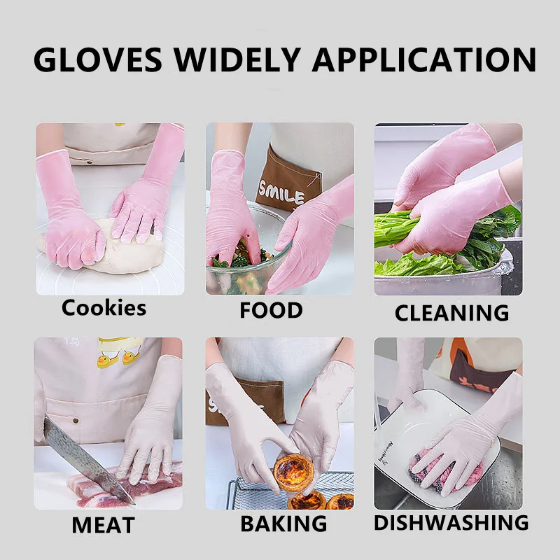 30PCS Nitrile Disposable Cleaning Gloves 12 Inch Thick Extended Durable Rubber Household Gloves Pink Kitchen Dishwashing Gloves