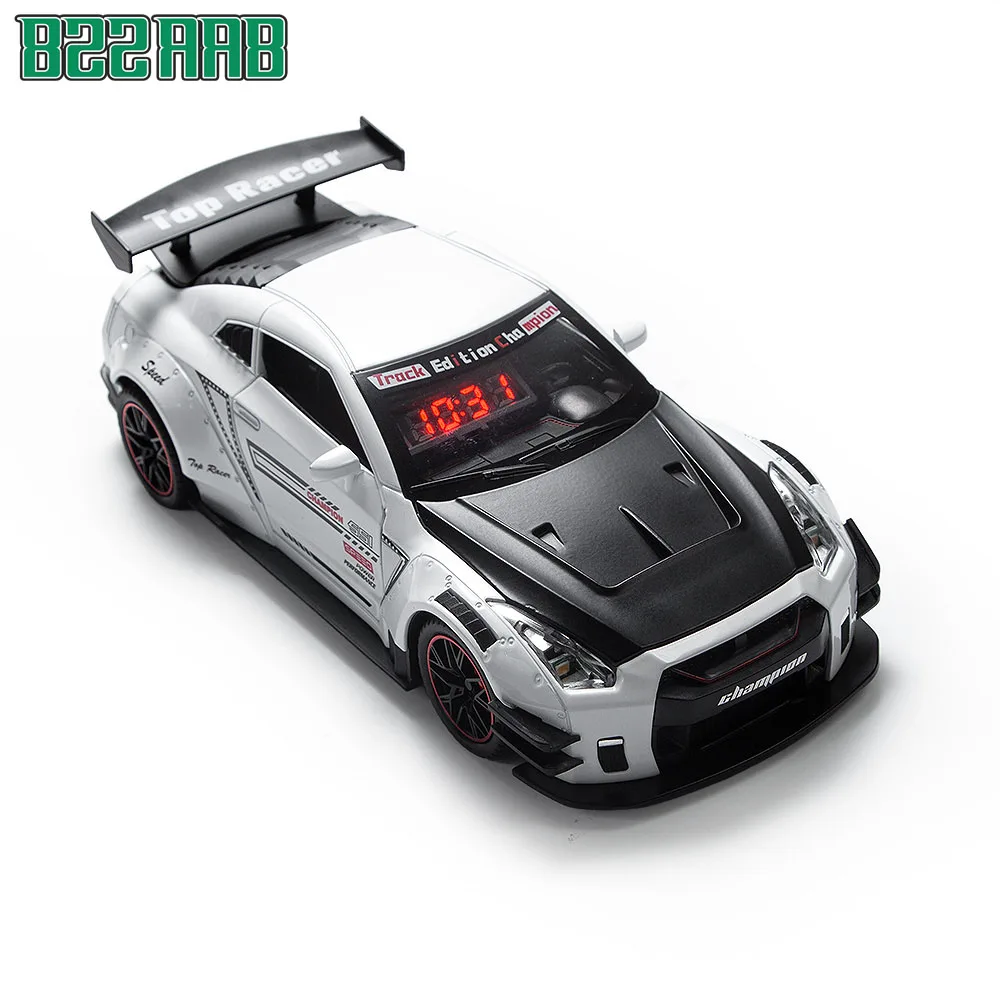 1PCS Sports Hyper Car Alarm Clock, Alloy Body Remote Control Alarm Clock with Engine Sound, LED Light & Spray Effect