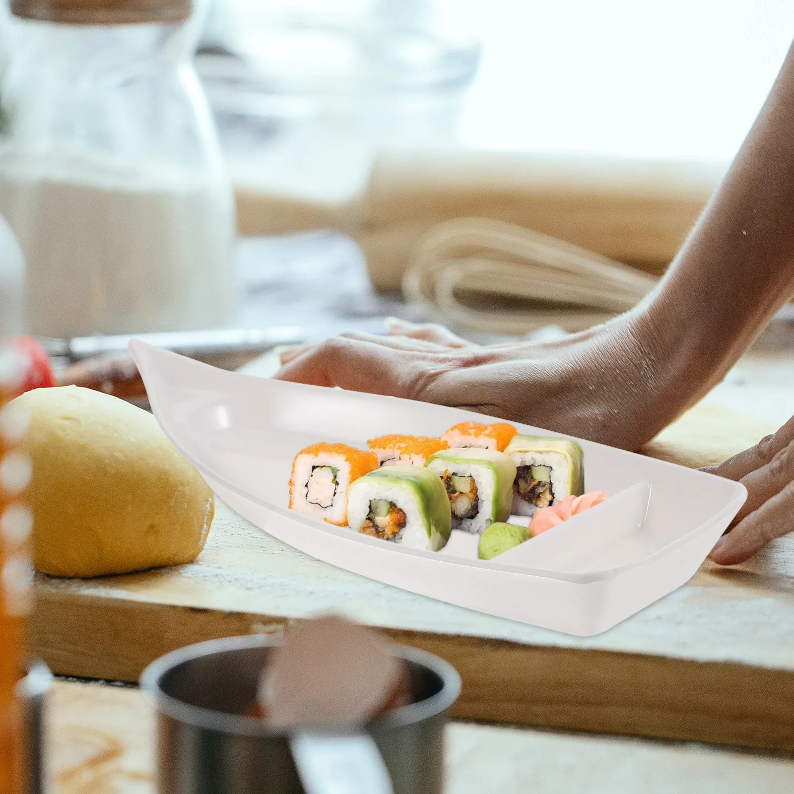 Sushi Boat Plate Melamine Boat Shaped Serving Tray Easy Clean Japanese Style Tableware for Sashimi
