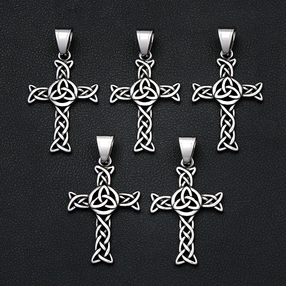 1/2/5/10pcs Vintage Cross Stainless Steel Pendant Irish Trinity Knot Hollow Design For Men Women Diy Necklace Making Jewelry