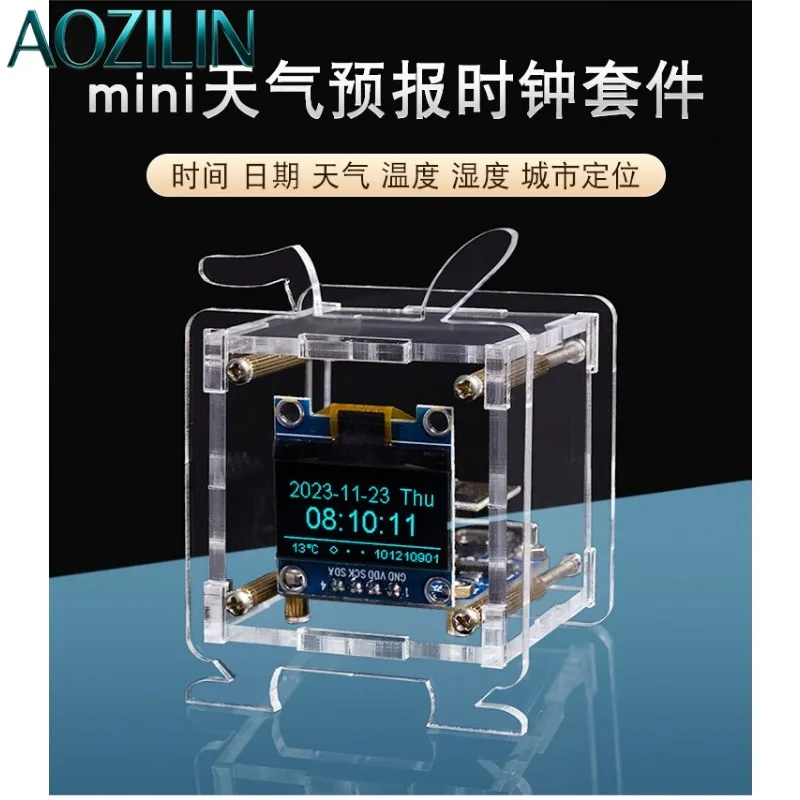 ESP8266 Mini Weather Clock Kit, WiFi Digital Clock, Temperature Humidity Monitor, Soldering DIY Electronic Module