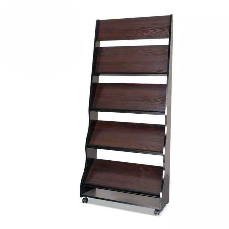 

Newspaper Rack Office Wooden Floor-to-Floor Bookshelf Magazine Rack Promotional Materials Shelf