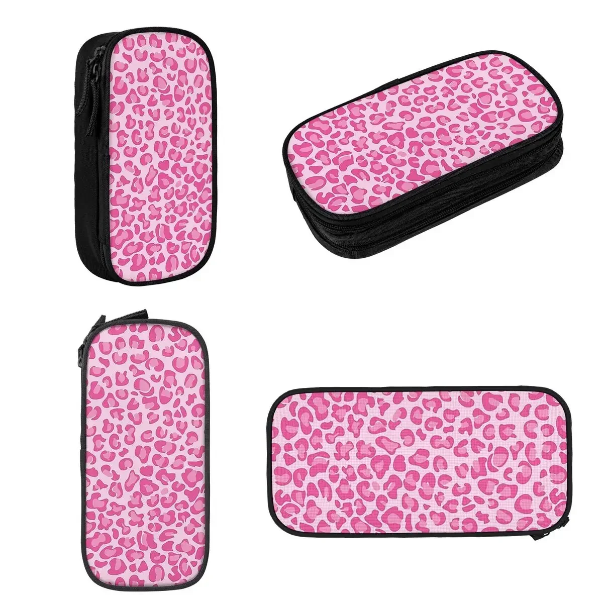 Pink Leopard Print Pencil Cases Large Storage Pen Bags Pen Box Pencil Pouch For Boys Girls Students Stationery School Office