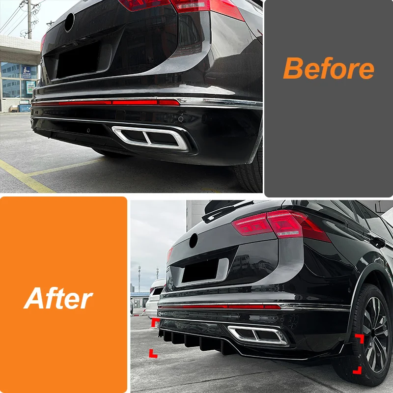 For Volkswagen VW Tiguan MK2.5 Rline 2021 2022 2023 Rear Bumper Diffuser Splitter Lip Bodykit Black Carbon Exterior Accessories - view 6