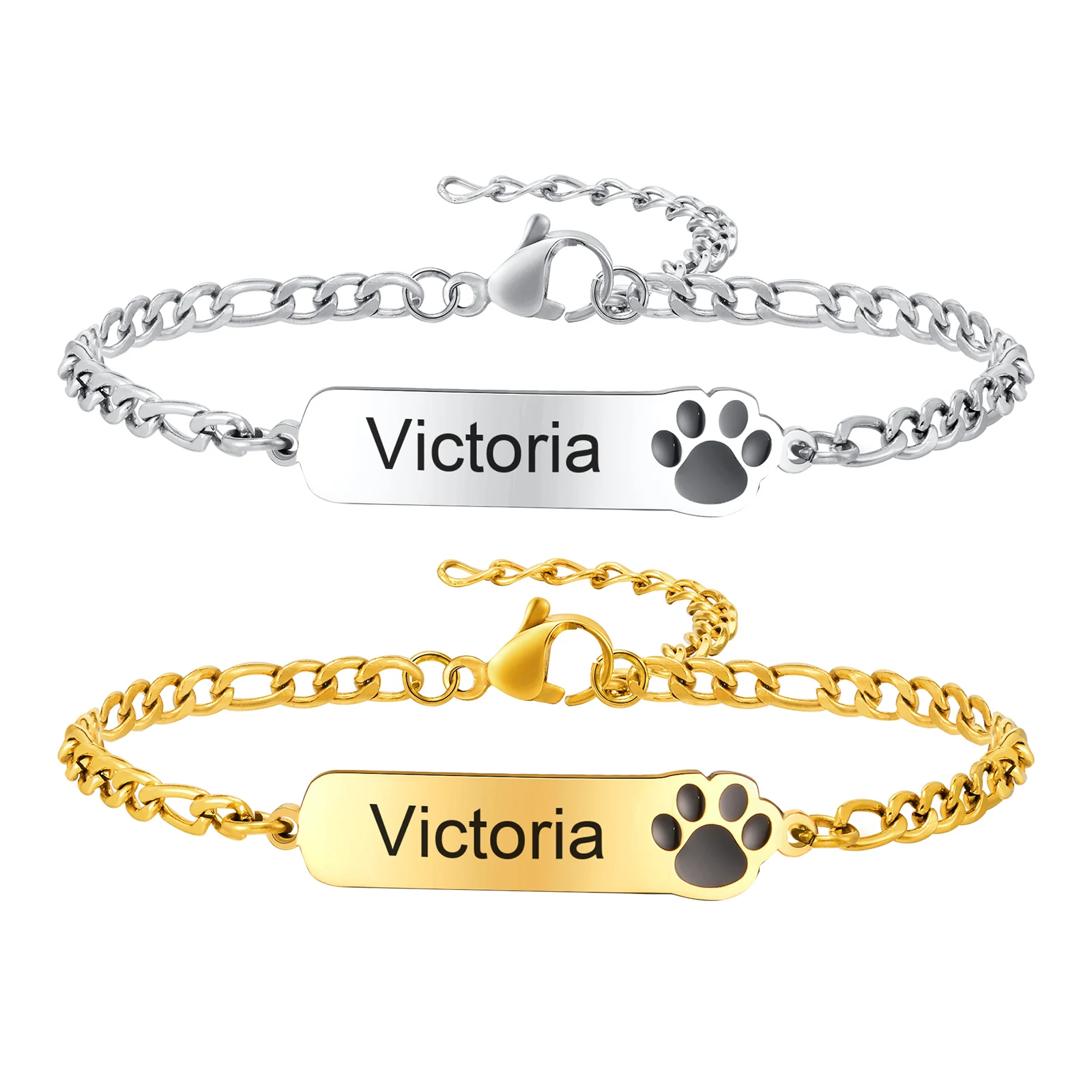 

Stainless Steel Personalized Name Date Pattern Bracelets for Little Girls Boys NK Chain Corroded Epoxy Cat Claw Curved Bracelet