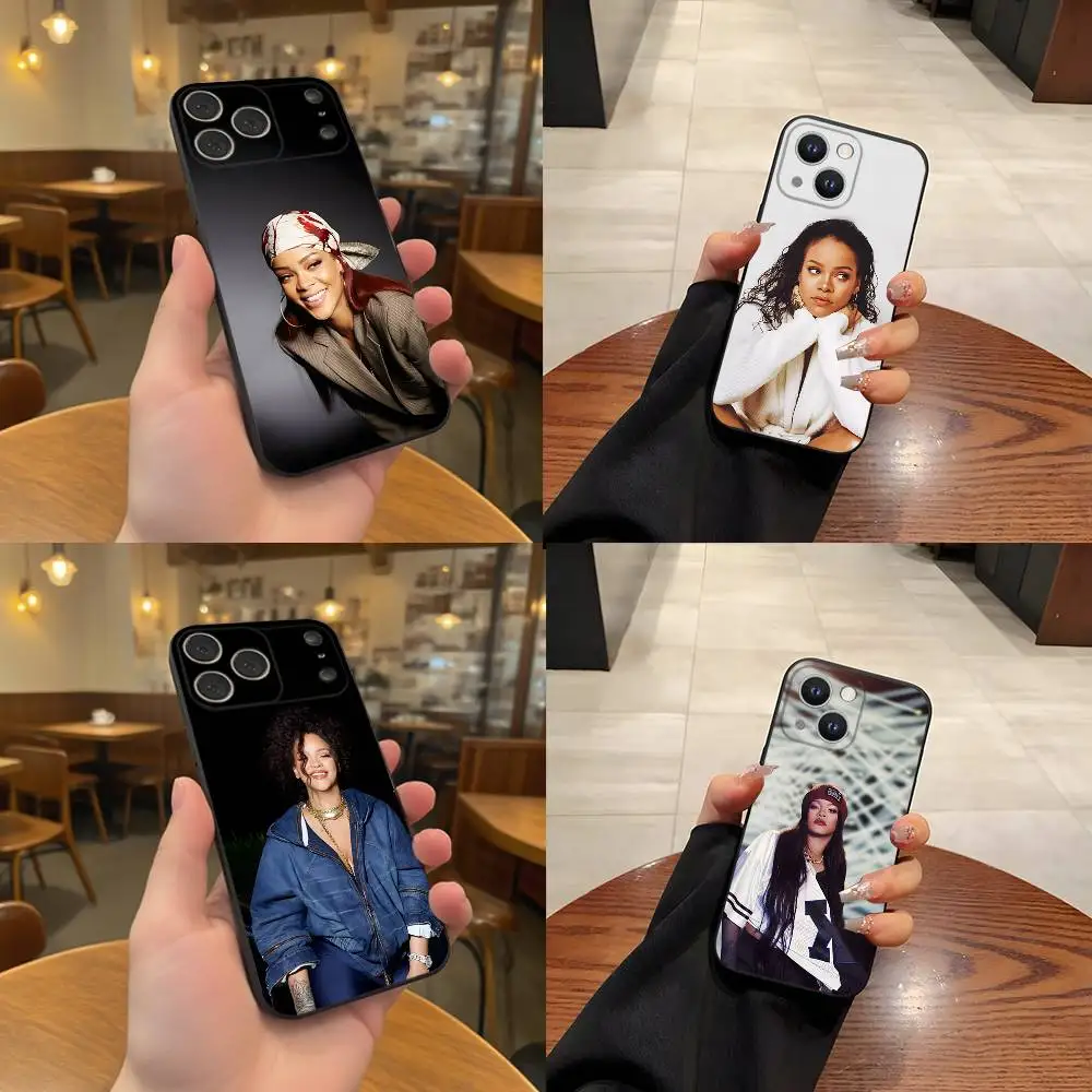 

singer R-Rihannas For iPhone 17,16,15,14,13,12,11,Pro,Max,Plus Black Soft Cover Phone Case