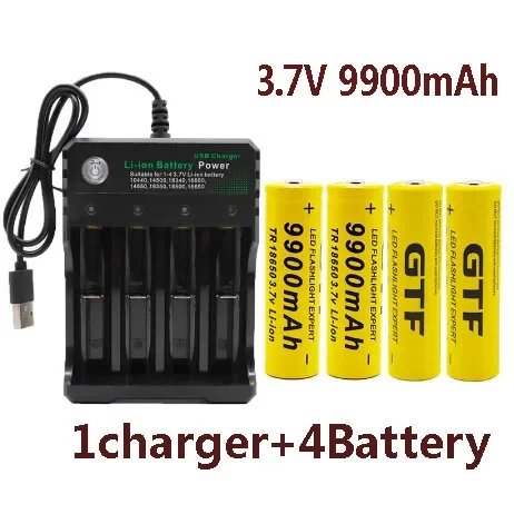 New.Batería de iones de litio GTF 18650 Original, linterna recargable 18650, 3,7 V, 9900 MAH para Linterna + cargador USB