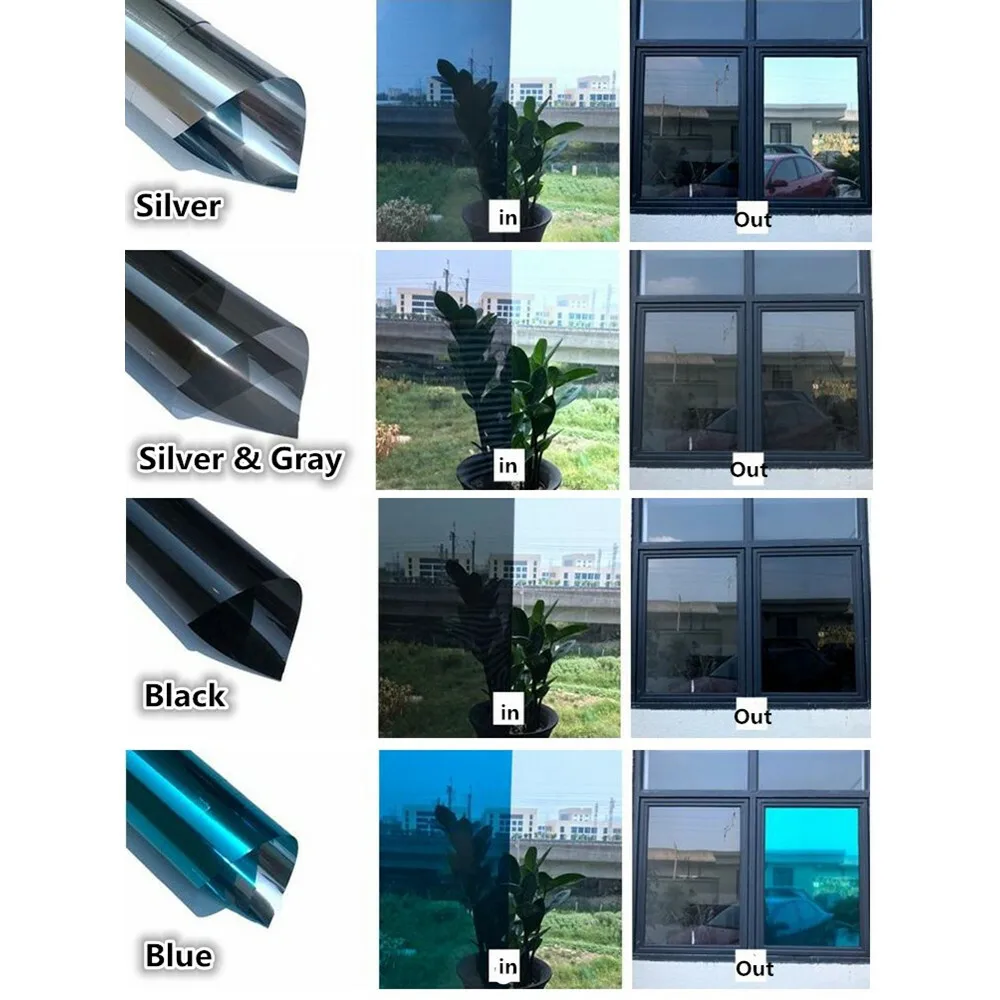 Daytime One Way Privacy Window Film Mirror Heat Control UV Block Static Cling Removable for Home Office Glass