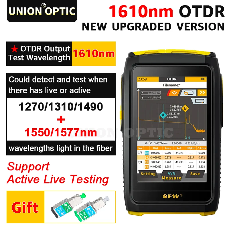 OFW Mini OTDR New 1610nm 20dB Optical Reflector Active Fiber Live Tester Optical Reflectometer Touch Screen OPM VFL iOLA