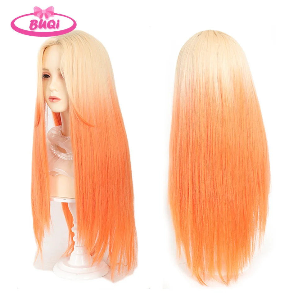 Long Straight Hair Wigs Ombre Two Color Synthetic Hair Lace Middle Part For Halloween Christmas Party Lolita Cosplay Wigs