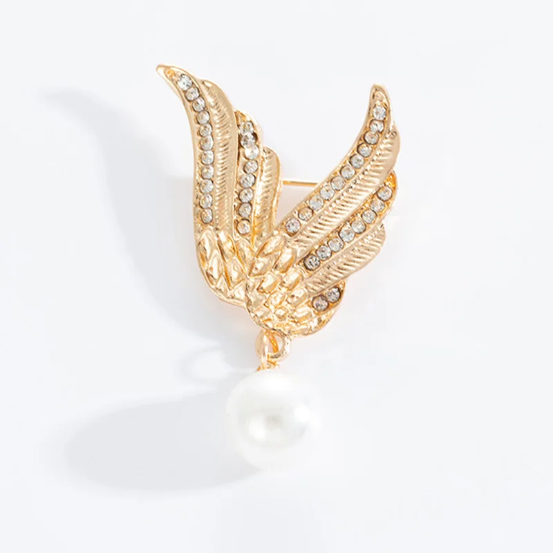 Retro Imitation Pearl Angel Wings Brooch Men's Badge Brooches Pins Lapel Medal Women Shirt Collar Clothing Accessories