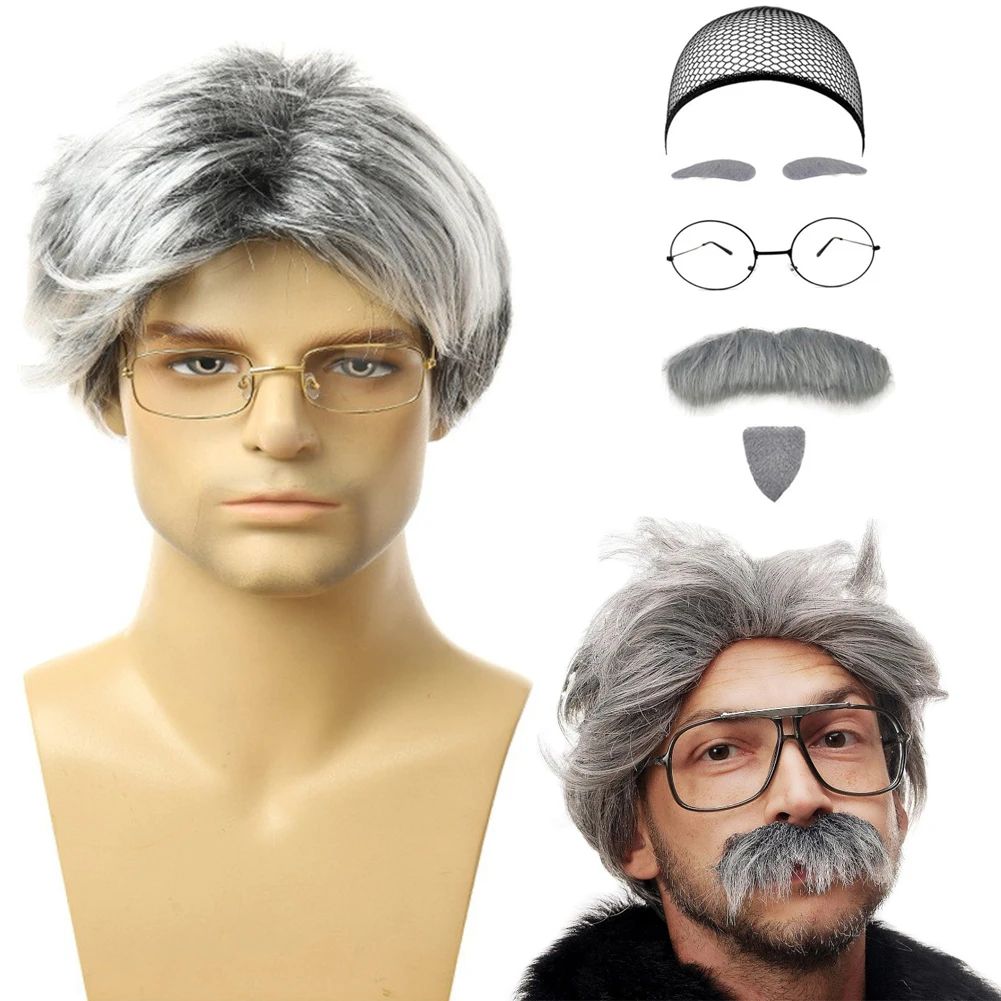 

Grandpa Cos Funny Bald Wig Mediterranean Men's Wig Perfect Bald Head Cap for Costume Party Performance Halloween Dress-up Props