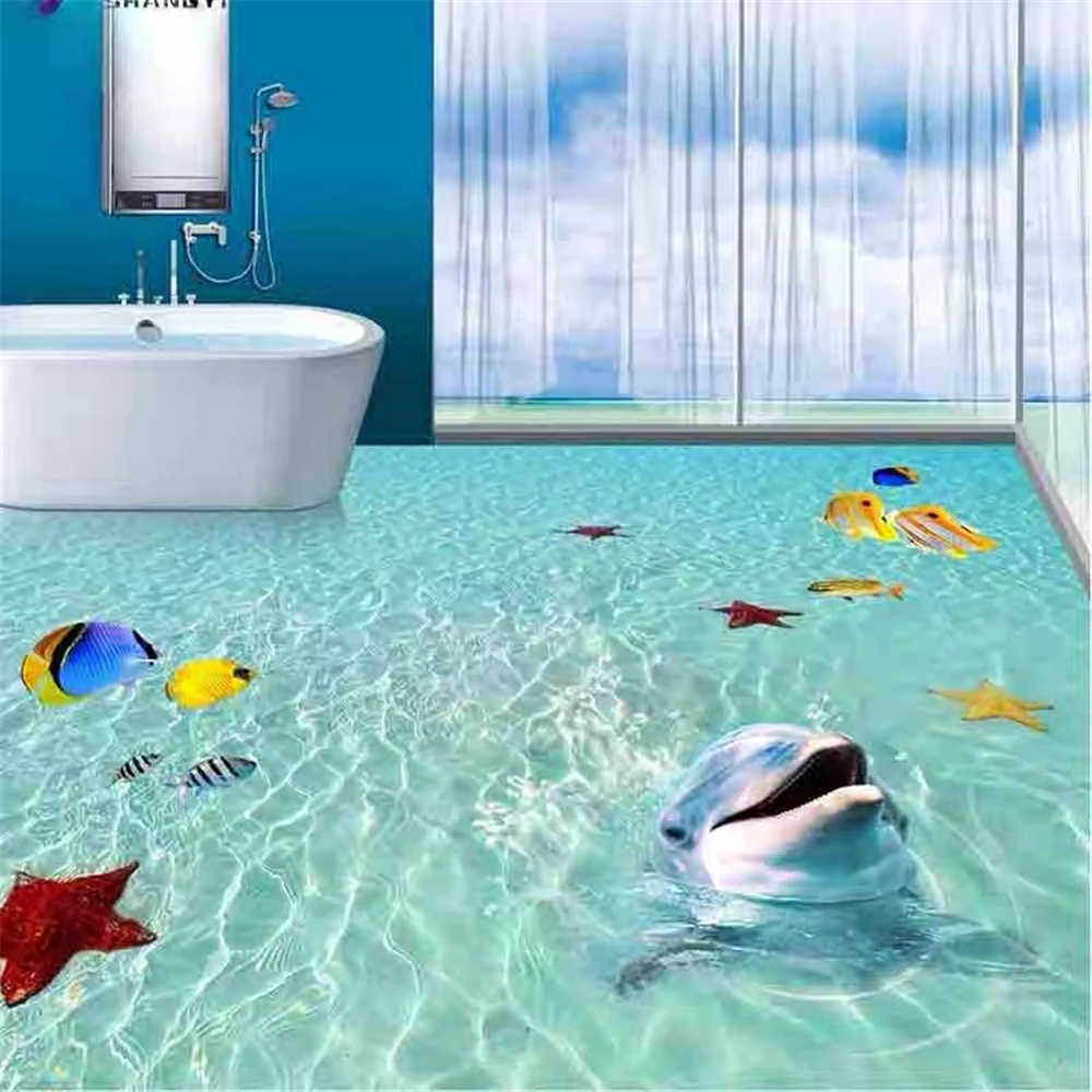Custom 3D floor wallpaper non-slip waterproof thickened self-adhesive floor sticker painting Mural wall paper Floor decoration