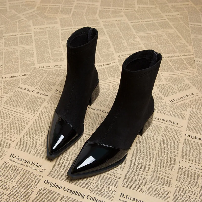 Vintage Ankle Boots Women Chunky Mid Heels Suede Shoes Woman Pointed Toe 2026 Trend Winter New Goth Walking Snow Chelsea