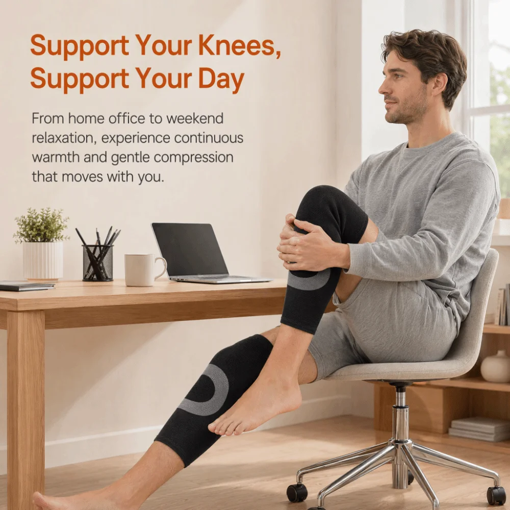 Daily Warm Thickened Knee Pads Elastic Windproof Elderly Leg Sleeve Plus Velvet Durable Knee Warmers Running view 2