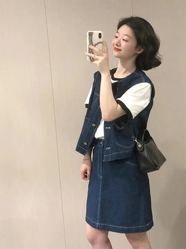 

Summer 2026 Hong Kong Style Fashionable Denim Set Women's Casual Skirt Vest Two-Piece Set Trendy Morning Bell Evening Song