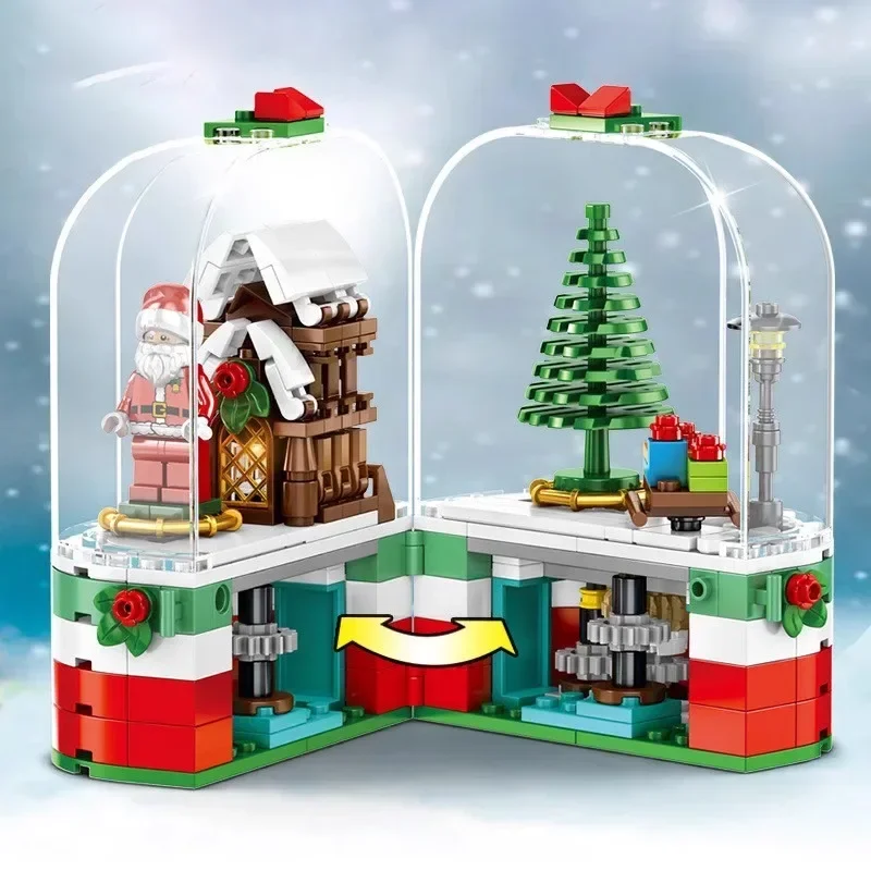 SEMBO block children's educational assembly toys hand-figure Christmas rotating cabin model Kawaii Santa Claus holiday ornaments