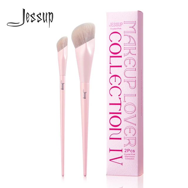 Jessup Foundation Brush i pędzel do korektora, różowy zestaw pędzli do makijażu 2 szt. Premium syntetyczne pędzle do makijażu twarzy, T497