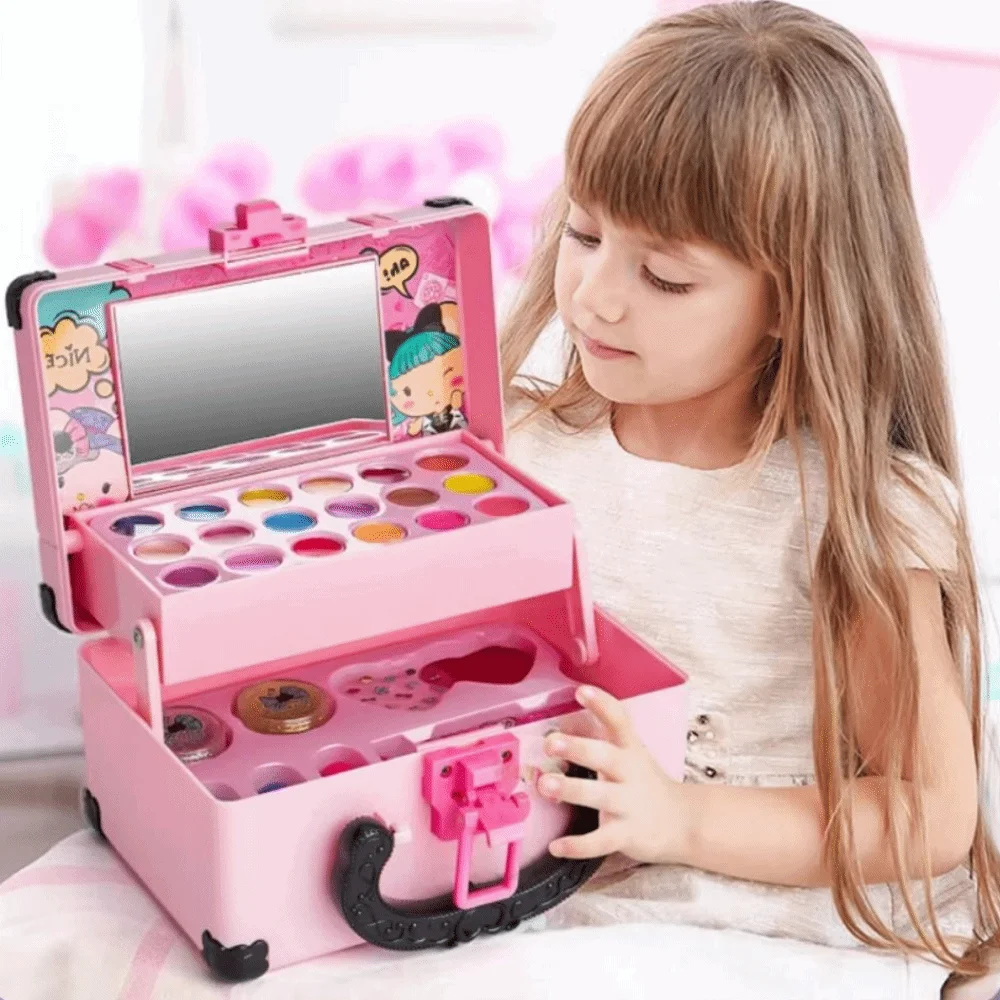 Lápiz labial, juguetes de maquillaje para niños, sombra de ojos portátil, juego de belleza cosmética para niños, bolso de regalo de cumpleaños, maquillaje de princesa