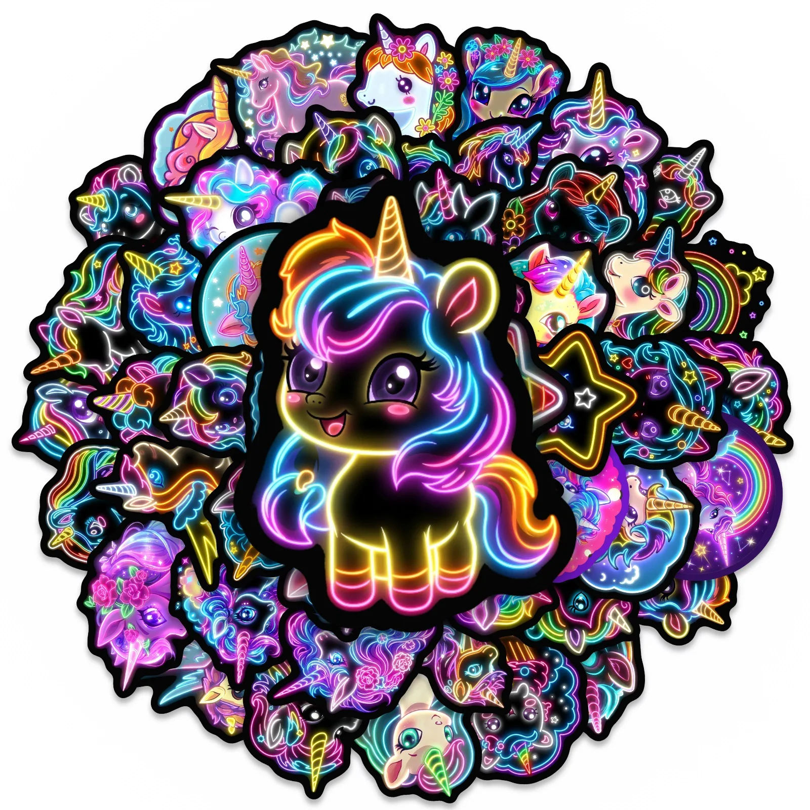50 Stück Cartoon Neon-Stil Einhorn Regenbogen Pferd Aufkleber Buch DIY Skateboard Gepäck Koffer Dekoration Graffiti Sticker