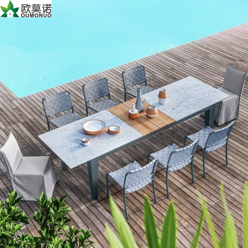 Aluminum Alloy Outdoor Table and Chair Set for Terrace Garden Villa Sun Long Table and Chair Combination Leisure Furniture
